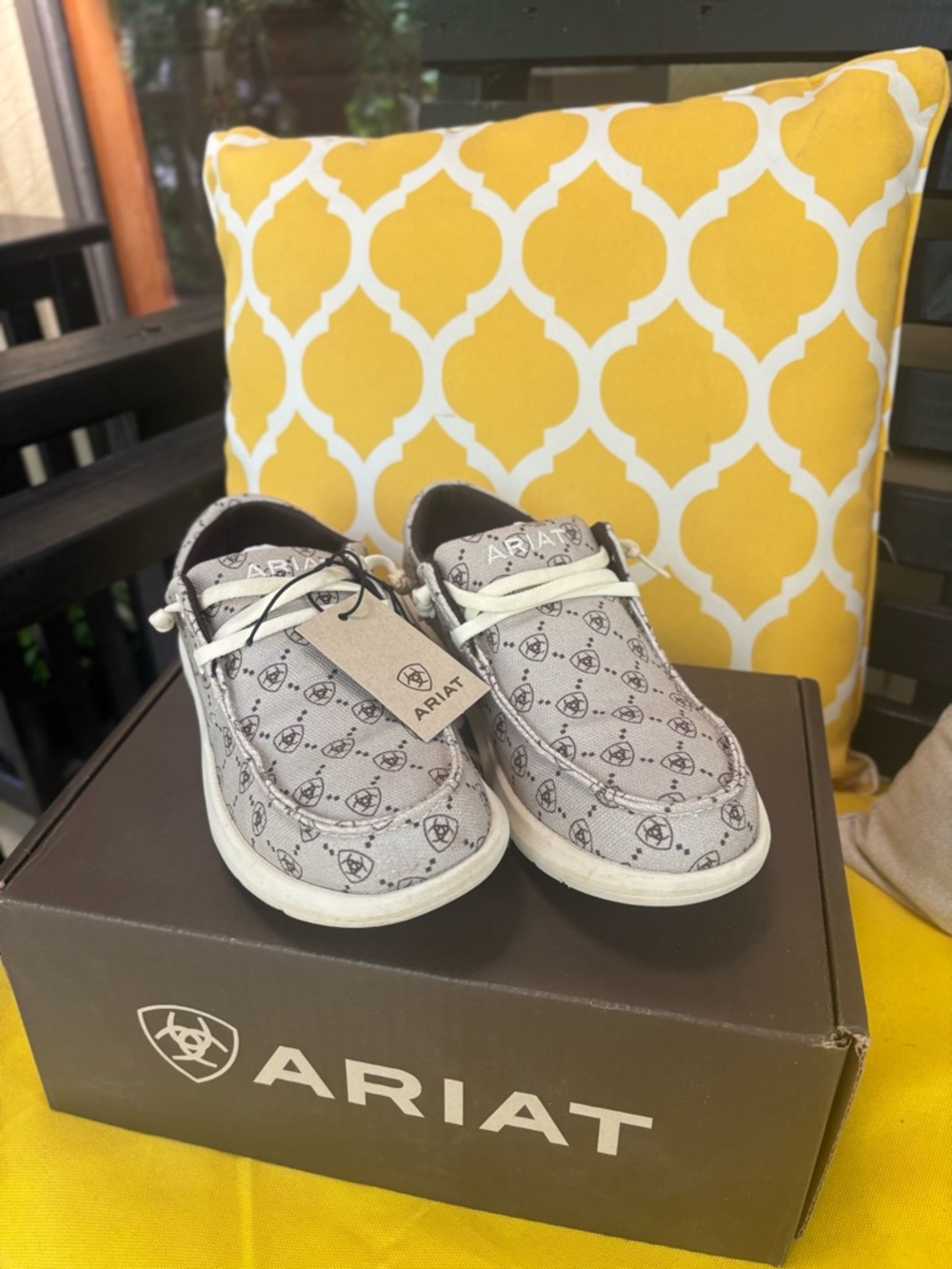 Ariat Light Gray Patterned Canvas Slip-On Sneakers with White Laces